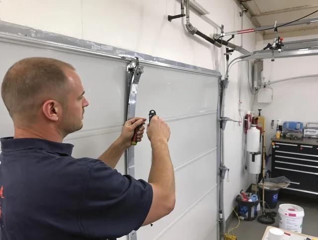 Before and after garage door dent repair by Strongsville Garage Door Repair in Strongsville