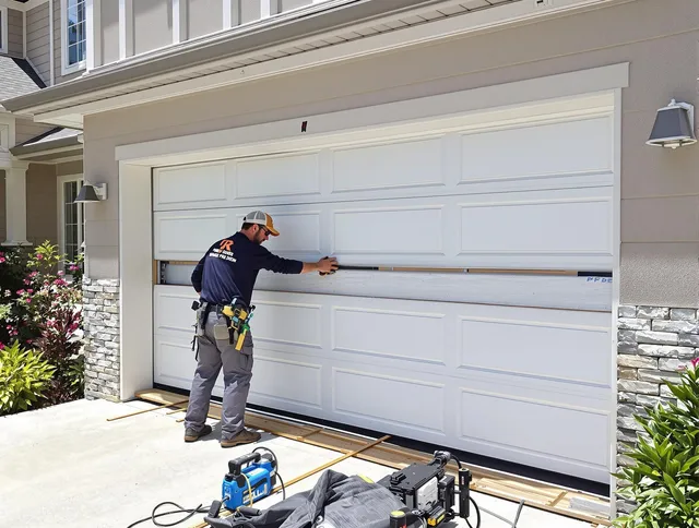 Strongsville Garage Door Repair team performing complete garage door replacement at Strongsville residence