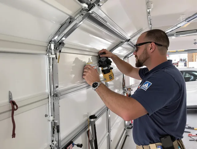 Strongsville Garage Door Repair technician quieting a noisy garage door in Strongsville