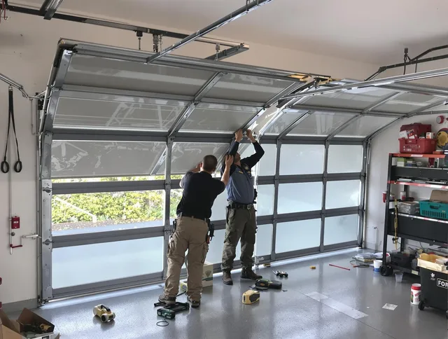Strongsville Garage Door Repair expert performing precise panel replacement on Strongsville garage door